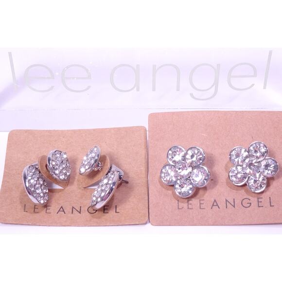 Neiman Marcus Lee Angel Crystal Two Way & Flower Earrings NWT 89 Ea Set 2 - Picture 1 of 4